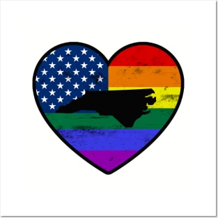 North Carolina United States Gay Pride Flag Heart Posters and Art